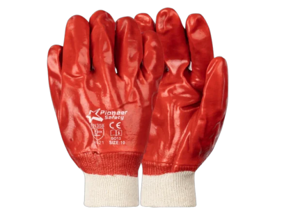 PVC Glove - Red - Knit Wrist